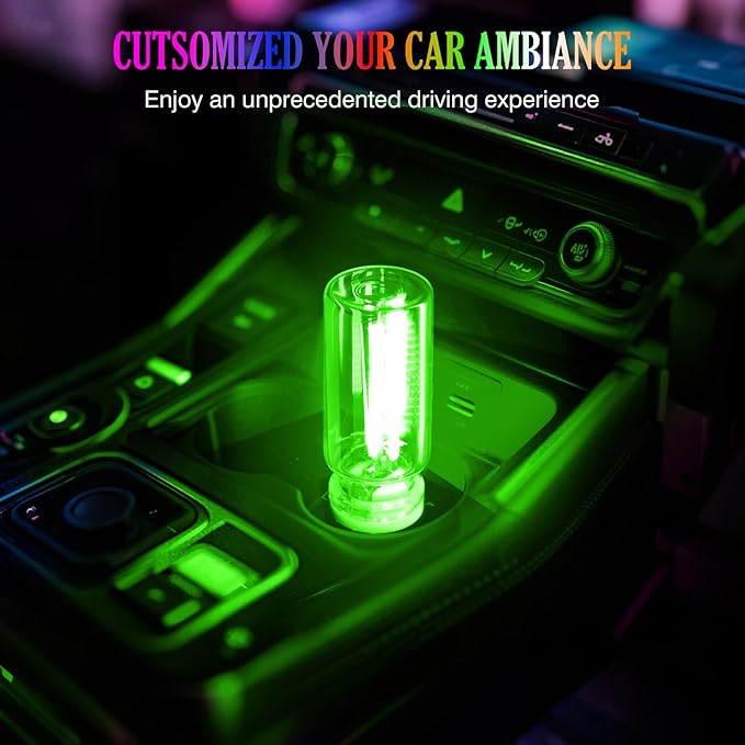 2PCS Car USB Night Light Touch Dimmable LED Filament Lamp, USB Plug-in Mini Glass Bottle Night Light DIY Mood Lamp Atmosphere Lights for Automotive Vehicle Bedroom Hallway Camping Decoration, Green