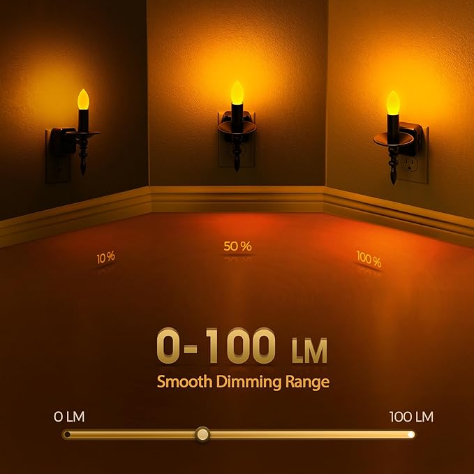 Briignite Candle Night Lights Plug into Wall, Amber LED Night Light with Dusk to Dawn Sensor, Night Lights Plug into Wall 0-100LM Dimmable Plug in Night Light for Hallway Bathroom Bedroom 2 Pack