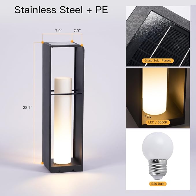 28.7" Tall Outdoor Floor Lamp, Large Solar Lantern Waterproof, 3000K Solar Floor Lamp, Outdoor Lanterns for Porch, Patio Lights Solar Powered Free Standing for Yard Deck Garden Pathway Walkway