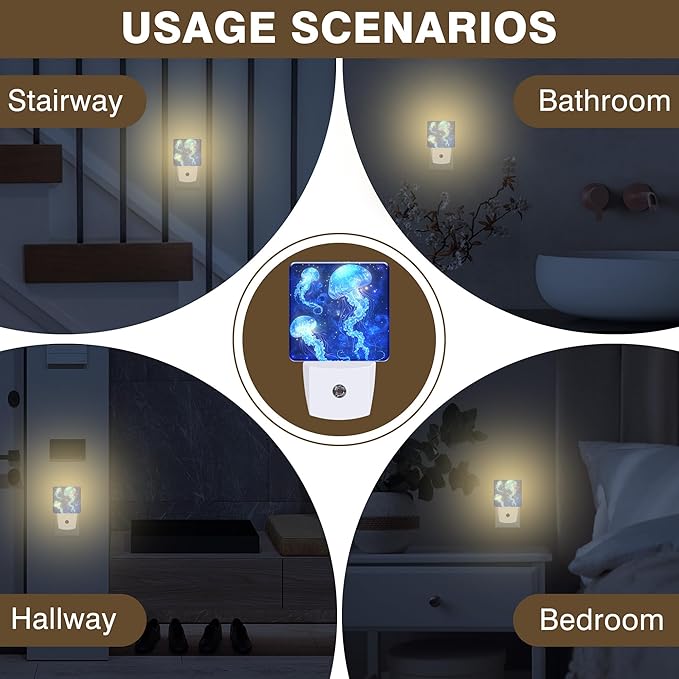Night Light Magic Glowing Jellyfish Night Lights Plug into Wall Smart Dusk to Dawn Sensor 0.5W Energy Efficient Led Lamp for Men Women Bedroom Bathroom Hallway Stairway Decor