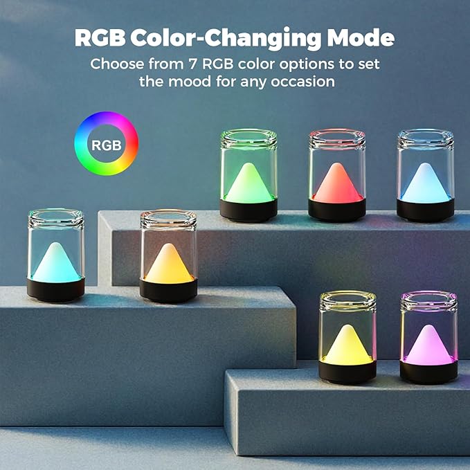 uuffoo Mini Rechargeable Night Lights with Charging Base | 4-Pack Small Table Lamps with 7 RGB Color Changing, Transparent Design, Portable for Bedroom, Living Room, Desks, Restaurant, Camping