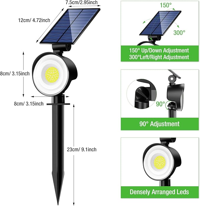 nipify 2 Pack Solar Spot Lights Outdoor Waterproof, Solar Spotlight Light for Outside Yard Landscape Lighting Pathway Lights Wall Auto On/Off, Green