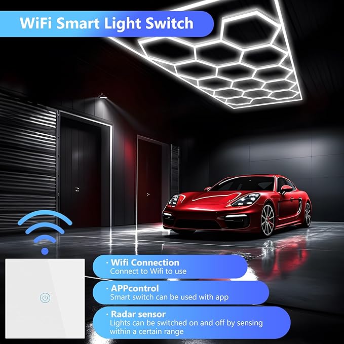 ALLYES Hexagon Garage Lights, Hexagon Ceiling Lights Super Bright Lighting, Car Detailing Ceiling Light for Workshop Warehouse Basement Gym (14 Hex Adjustable Temp)