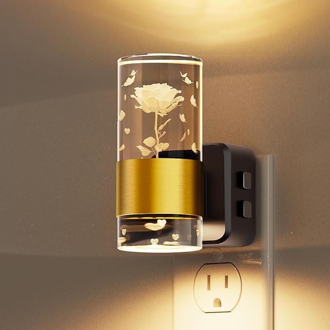 L LOHAS LED Night Lights Plug into Wall, Color Changing Night Light with Rose Carved, Dusk to Dawn Light Sensor and Adjustable Brightness, Elegant Design Night Light for Birthday, 1 Pack