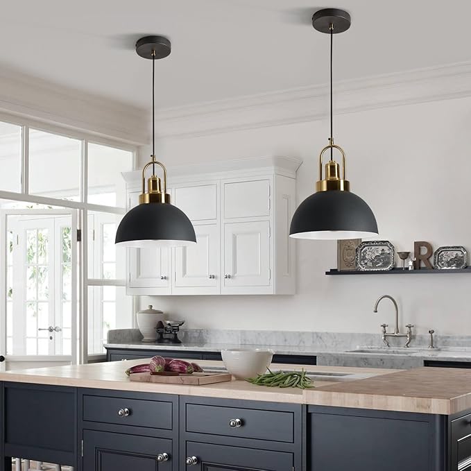 Vintage Industrial Pendant Light, Black and White 9.84 "Dome, Chandelier.78.74" line - Perfect for Kitchen Islands, Dining Rooms, hallways