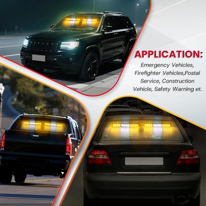 Amber and White Traffic Advisor Strobe Lights Bar For Vehicles Trucks Wireless Remote Control 23 Flash Patterns 2pcs 12.8 inch LEDs Flashing Warning Lights