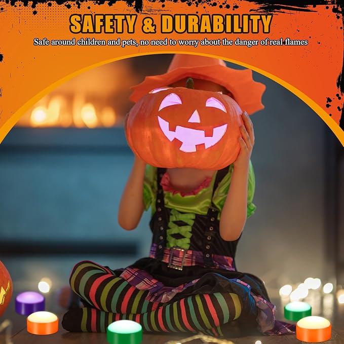 Riakrum 6 Pieces Remote Timer LED Lights with Remote LED Pumpkin Lights Battery Operated Lantern Bright Flameless Candle(Green, Orange, Purple)