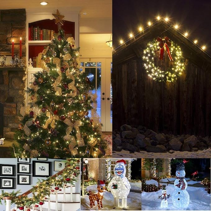 Christmas Lights 33ft 100 LED Battery String Lights with Timer Memory Function USB or Battery Powered Waterproof String Lights for Indoor Outdoor Decoration (Warm White)