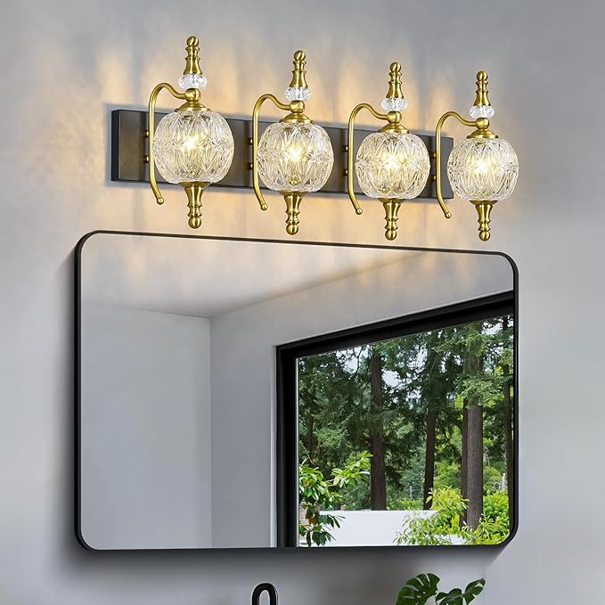 Modern Crystal Bathroom Vanity Lights Fixtures Over Mirror Black Gold Vintage 4-Lights 28 Inch Bathroom Light Fixtures Glass Crystal Vanity Lights