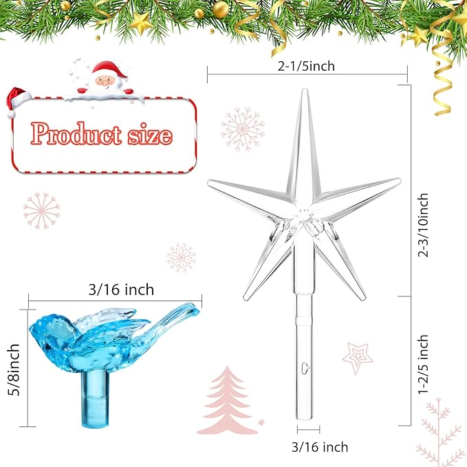 Mudder 100 Pieces Ceramic Christmas Tree Bird Bulbs and 5 Pieces Stars Replacement Plastic Bulbs for Ceramic Christmas Tree Decorations(Blue)