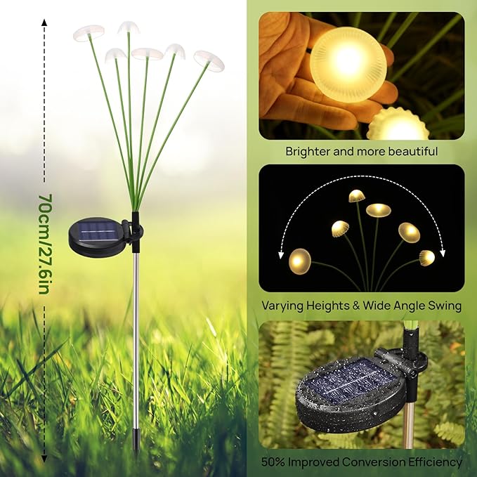 Solar Garden Lights, 4-Pack Dual Mode LED Solar Mushroom Lights, Waterproof Firefly Outdoor Decor for Yard, Patio, and Pathway – Warm White Jellyfish Ambiance