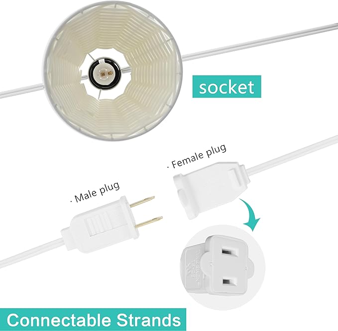 JONATHAN Y JYL8706B Payton 10-Light Indoor/Outdoor 10 ft. Classic Cottage LED G40 Faux-Rattan Shaded String Lights Coastal, Traditional, Farmhouse, Rustic, Patio, Porch, Backyard, White