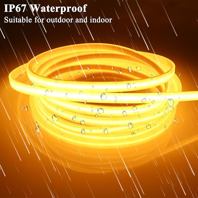COB LED Strip Lights Waterproof IP67 Golden Yellow 2200K DC12V 16.4ft/5m 480LEDs/m Super Bright LED Tape Lights for Outdoor Cabinets Bar DIY Lighting