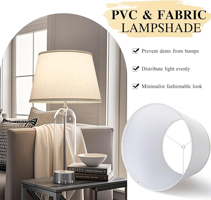 Large White Lamp Shades Set of 2, 12"Top x 16"Bottom x 11"High, Natural Linen Hand Crafted, Drum Lampshades for Floor Lamps Table Lamps, Spider, Harp Holders Included, Easy Assembly Required