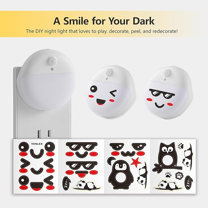 2 Pack Plug in Night Light with Motion Sensor and Dusk to Dawn Sensor, Stepless Dimming, Warm White LED Nightlight with 3 Lighting Ways for Bathroom, Bedroom, Kitchen, for Kids, Adults
