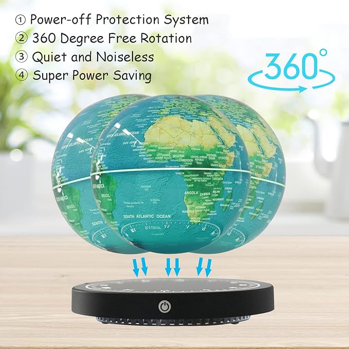 6" World Geographic Globes Floating Globe Lamp Anti Gravity 360 Rotating World Map with LED Light Magnetic Levitating Globe Home Office Desk Decor Creative Birthday Gifts