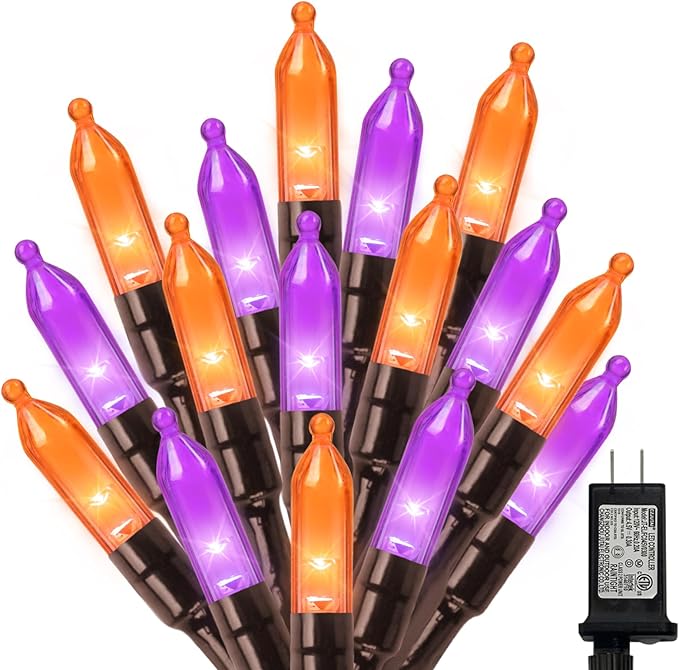 LAMPHOME Orange Purple Halloween String Lights Outdoor, 32.5FT 100 LED Waterproof Christmas Lights with 16 Lighting Modes for Halloween Garden Party Christmas Xmas Tree Lights Decor