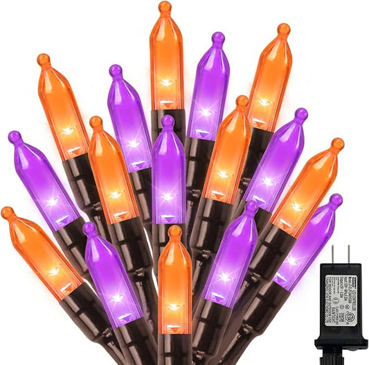 LAMPHOME Orange Purple Halloween String Lights Outdoor, 32.5FT 100 LED Waterproof Christmas Lights with 16 Lighting Modes for Halloween Garden Party Christmas Xmas Tree Lights Decor