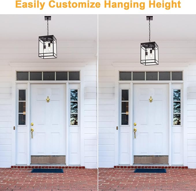 4-Light Outdoor Pendant Lights for Porch, Oil Rubbed Bronze Outdoor Chandelier 15.7'' Exterior Hanging Porch Light Fixtures w/Clear Glass, Waterproof Outside Pendant Lantern for Garage Foyer