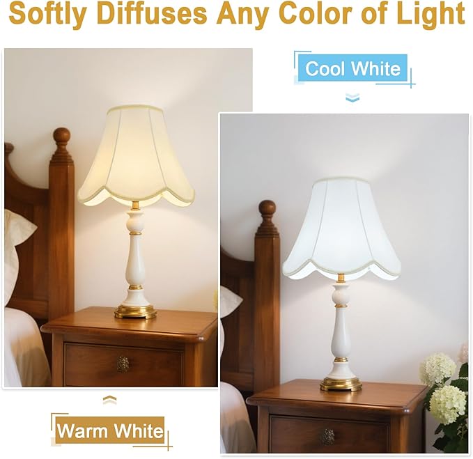 Bell Lamp Shades Set of 2, Scalloped Lamp Shade with Petal Edge Braid, 6"Top x 13"Bottom x 10.6"High, Barrel Lamp Shades with Spider, Harp Holders, Replacement Lampshades for Table Lamp, Floor Lamp