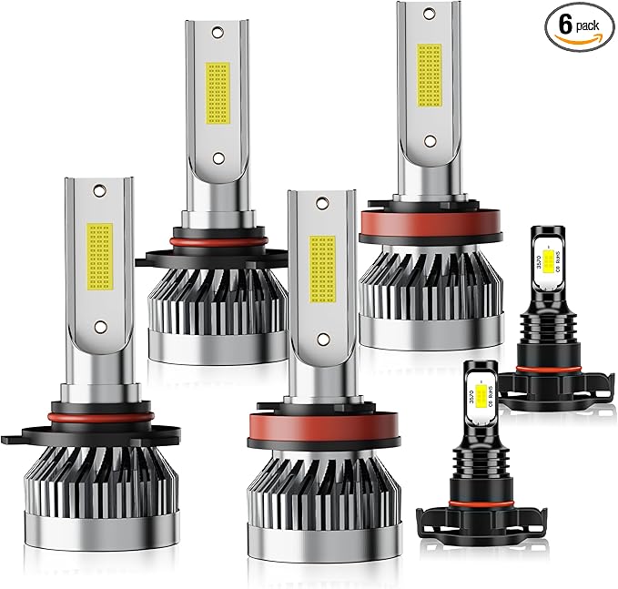 Compatible For GMC Sierra 1500 2007 2008 2009 2010 2011 2012 2013,High Beam Low Beam Fog Light Bulbs Combo Pack,Safety Driving Light 6000K White,Wide Vision,Plug and Play,IP68 Pack of 6