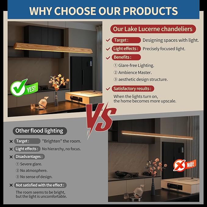 Wood Linear Pendant Light, Dimmable Kitchen Island Lighting with Remote, 35W LED Island Lights for Kitchen, Adjustable Linear Chandelier for Dinning Room Light Fixture (Natural Ash, 57inch)