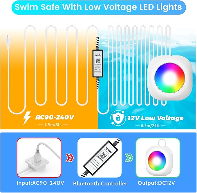 LyLmLe LED Pool Lights for Above Ground Pools with APP Control, 10W Smart Magnetic Pool Lights with Timer RGB Underwater Light, IP68 Waterproof 12V Light for Inground Aboveground Pools 26ft