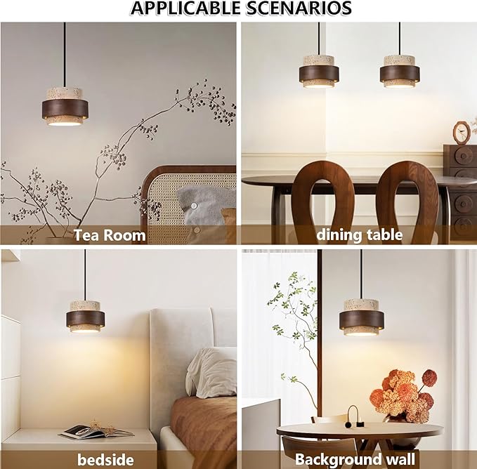 Nordic Natural Travertine Pendant Light Wabi-sabi Stone Chandelier Retro Industry Hanging Ceiling Lamp for Bedroom Bedside Study Dining Table Lighting (Natural)