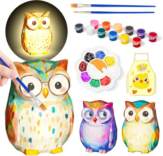 Paint Your Own Owl Lamp Kit, Art Supplies Arts and Crafts for Kids Ages 8-12, DIY 3D Owl Night Light, Creativity Painting Kit Toy for Girl Boy Teen, Kids Birthday Gift Ages 3 4 5 6 7 8 9 10 11 12+