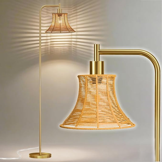 67" Modern Vintage Floor Lamp with Rope-Braided Lampshade - Ideal for Living Room, Bedroom & Office - Heavy Base, Pedal Switch, Stable & Convenient Lighting Solution(Include E26 Bulb)