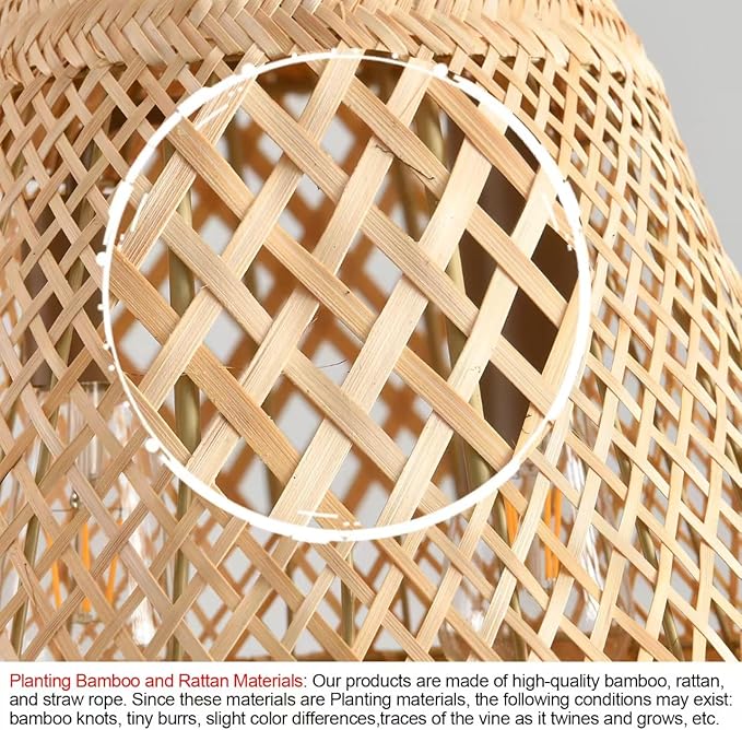 2-Light Rattan Pendant Light,Handmade Rattan Woven Wicker Boho Chandelier Light Fixture Kitchen Island Bedroom Living Room Dining Room Farmhouse Adjustable Height