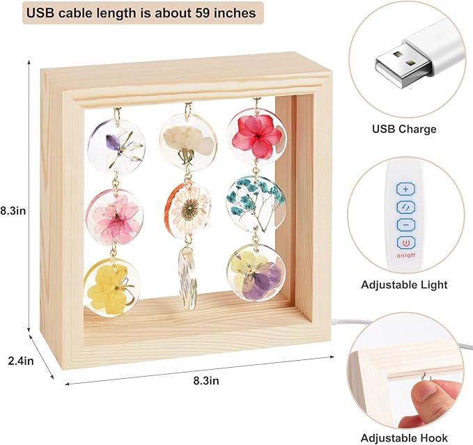 SMUK Dried Flower LED Table Lamp, Handmade Aesthetic 3 Way Dimmable Decorative Pressed Flower Desk Lamp with Wood Frame for Bedroom, Living Room, Office, Desk, Table Unique Bedside Lamps