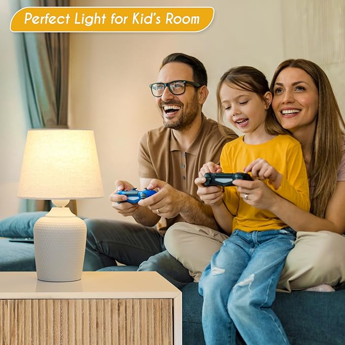 Sucolite Small 11.8'' Table Lamps Set of 2, Bedside Nightstand Lamps for Bedroom Kid’s Room, Cute Desk Lamps with Studded Texture Base for Reading Nursery Living Room Office, White & Beige