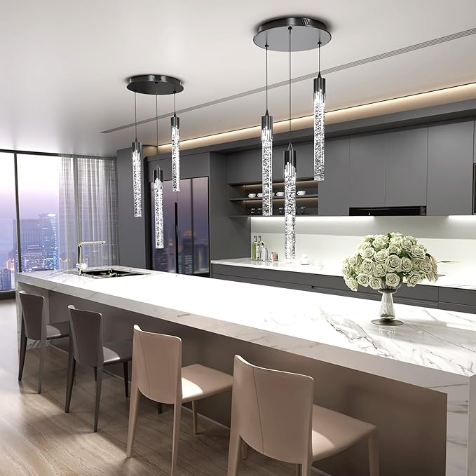 Flashing God 3 Light Mini Chandelier Black Modern Crystal LED Pendant Light for Kitchen Island Adjustable Hanging Light Fixture for Dinning Room Bedroom Dimmable 2700K 4500K 6000K