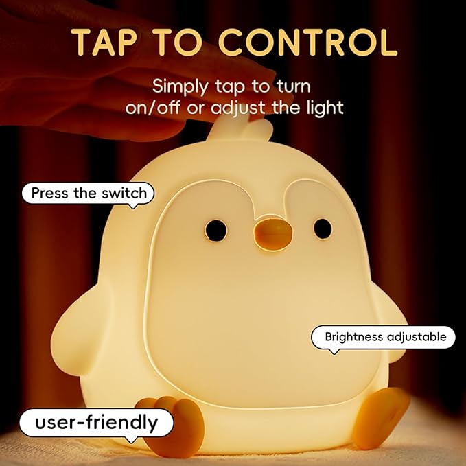 Led Cute Penguin Night Light, Dimmable Timer Nursery Kawaii Lamps, Super Squishy Silicone USB Rechargeable Touch Control Bedside Lamp, Used for Camping Party Room Decor(Penguin)