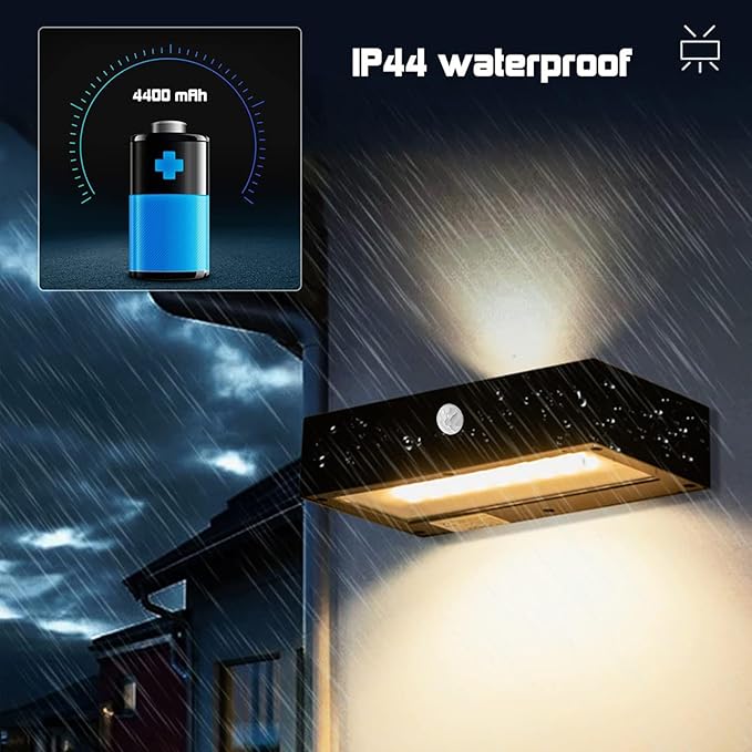Solar Wall Lights Outdoor, 3 Mode Motion Sensor Dusk to Dawn Solar Outdoor Sconce Waterproof, Remote, Aluminum & Glass, for Outside House Porch, 4400 mAh