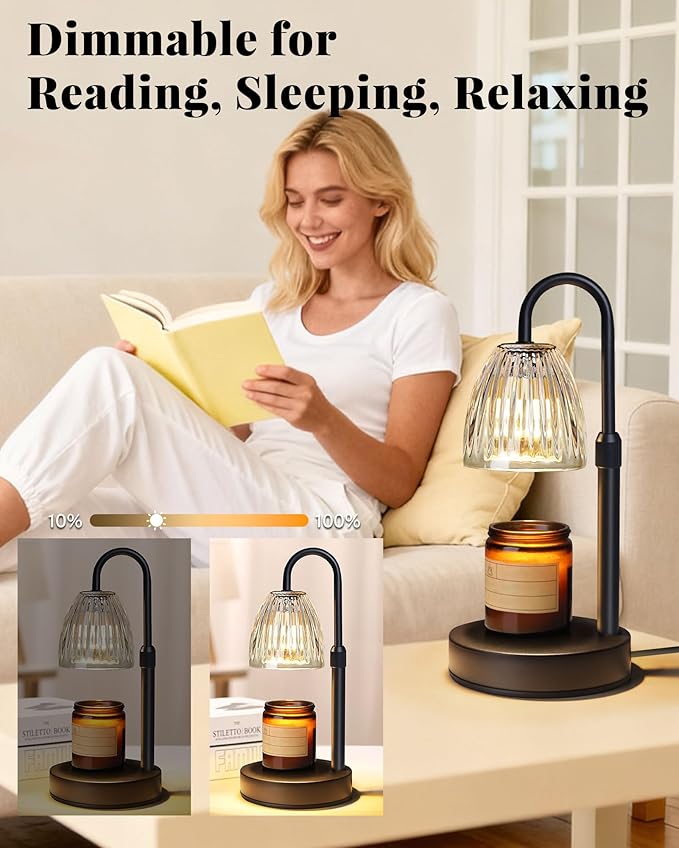 Dimmable Candle Warmer Lamp with Timer Adjustable Height, for Mom, Home Decor Birthday Housewarming Gifts for Women, Modern Electric Wax Melt Warmer for Scented Jar Candles, Clear