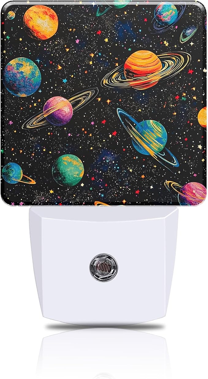 Galaxy Space Universe Night Light Colorful Planets Night Lights Plug into Wall Smart Dusk to Dawn Sensor 0.5W Energy Efficient Led Lamp for Men Women Bedroom Bathroom Hallway Stairway Decor