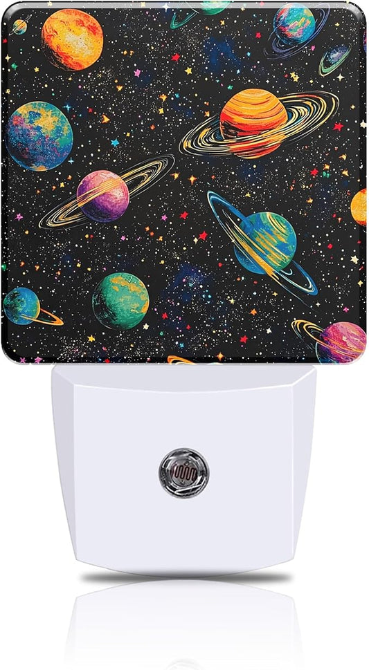 Galaxy Space Universe Night Light Colorful Planets Night Lights Plug into Wall Smart Dusk to Dawn Sensor 0.5W Energy Efficient Led Lamp for Men Women Bedroom Bathroom Hallway Stairway Decor