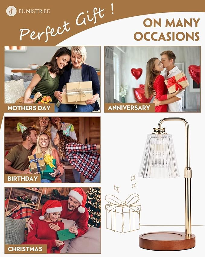 Candle Warmer Lamp with Timer Dimmable Crystal Vertical Stripe, Birthday Gifts for Women Mom, Adjustable Candle Warmer with 2 Bulbs, Candle Lamp Warmer for Jar Candles, House warming Home Decor