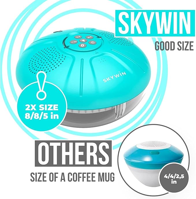 Skywin Floating Pool Speaker with Lights, Wireless Waterproof Bluetooth Speaker for Pool - Dual 5W Sound, Touch Controls, Rechargeable Shower Speaker, Inflatable Hot Tub Accessories for Pool Parties