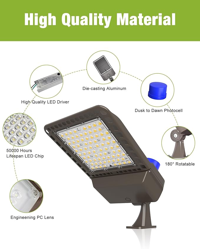 YXL LED Parking Lot Light, 300W LED Shoebox Light with Dusk to Dawn Photocell,42,000LM 5000K Daylight Arm Mount, IP65 Waterproof Parking Lot Light for Street Roadway, 1pack