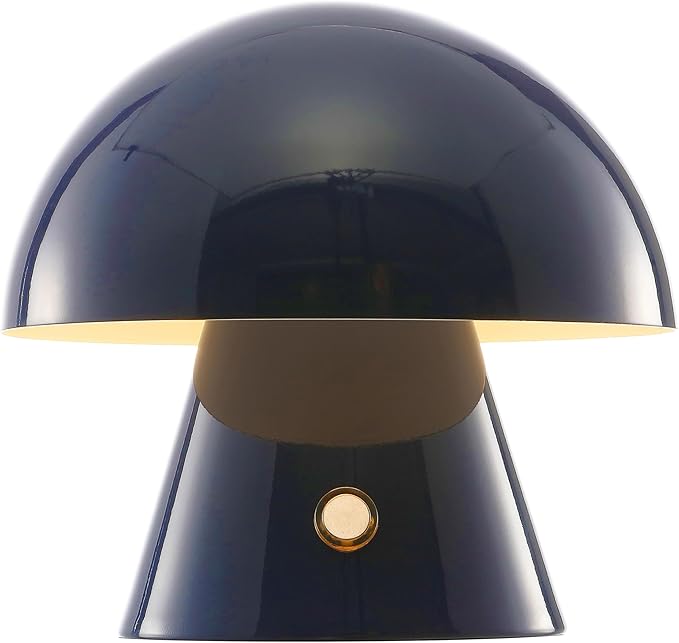 JONATHAN Y 7" Navy Rechargeable Cordless Mushroom Table Lamp, Portable LED Nightstand Lamp for Bedroom Living Room, Metal Shade, 3-Way Dimmable Touch Sensor Modern Accent (JYL7116E)