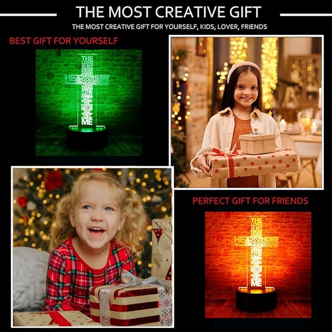 Christ Jesus Cross 3D LED Bedroom Decor Sleep Table Lamp with Remote 7 Colors Acrylic Visual Night Light Birthday Christmas Easter Christian Gift for Religious Women Men Kids Commemorate Present