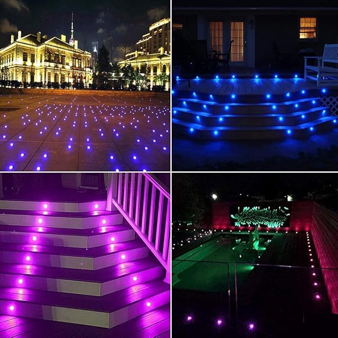 Low Voltage LED Deck Lighting Kit Stainless Steel 0.2W~0.5W Waterproof Outdoor Yard Garden Decoration Lamps Landscape Pathway Patio Step Stairs RGB LED In-ground Lights (Black Border,1 Pack)