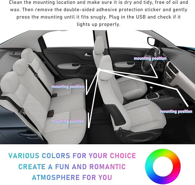 Car LED Strip Light, 48 LED RGB Auto Interior Atmosphere Lights, Cigarette Lighter Under Dash Ambient Night Light, Interior Lamp Lighting Kit (Orange, USB)