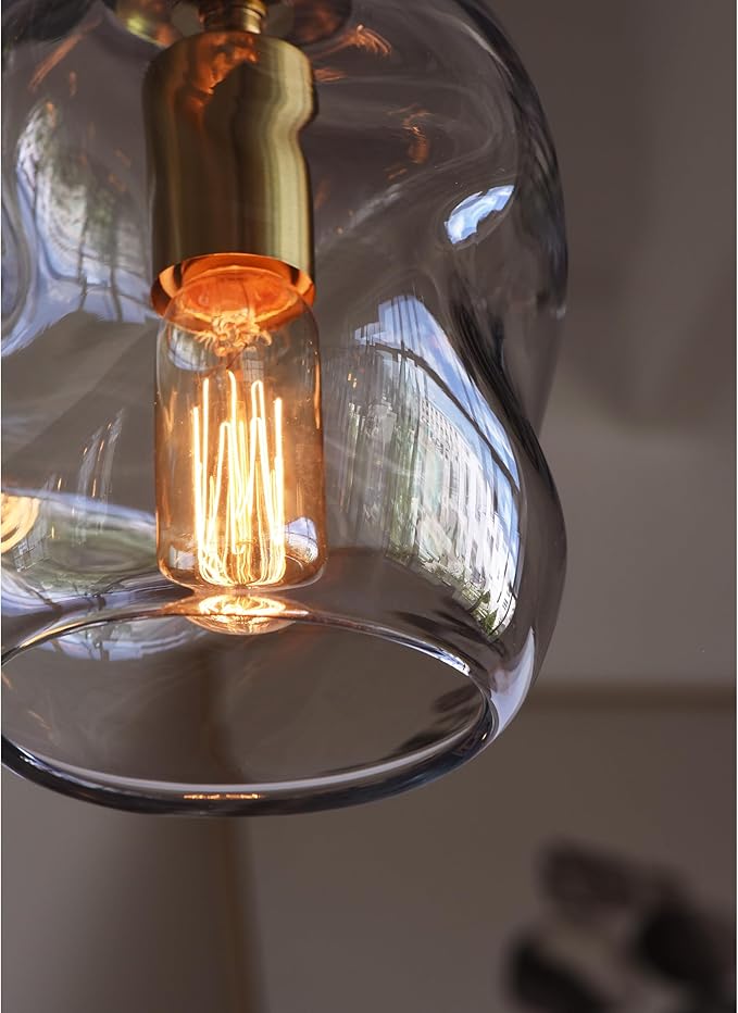 CASAMOTION Pendant Lights Kitchen Island 2 Pack Modern Contemporary Clear Glass Organic Globe Brass Hardware Adjustable Cord Bedroom Dining Table Small Medium Lamp 8 Inch Height