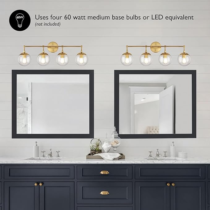 Design House Gracelyn 4-Light Dimmable Bathroom Vanity Light, Seeded Glass, Satin Gold, 31.52 in W x 8 in D x 11.45 in H, 589580