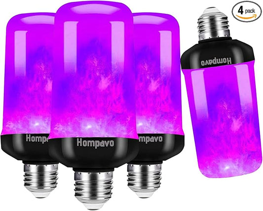 Hompavo Upgraded LED Flame Light Bulbs Halloween Decorations, 4 Modes Flickering Light Bulbs with Upside Down Effect, E26/E27 Flame Bulb for Christmas Party Home Indoor & Outdoor (4 Pack)
