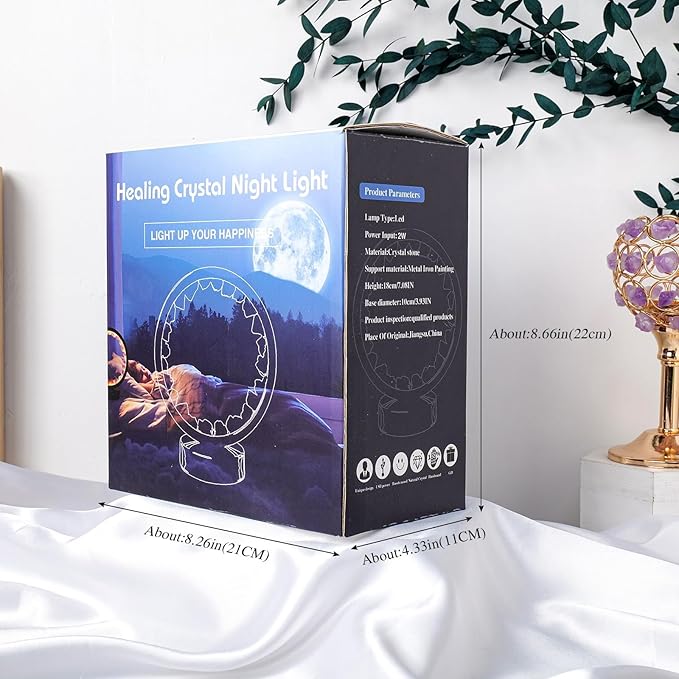 Runyangshi Forest Style Natural Citrine Night Light Healing Crystal USB Port 3 Colours Dimming Mode Lamp Suitable Night Lamp for Bedroom Home Decor Gift